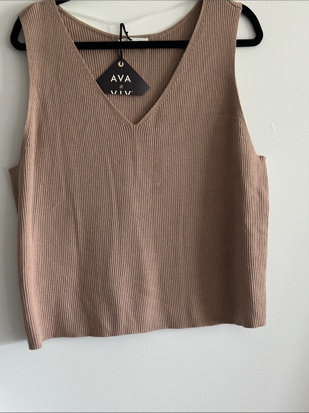 Ava & Viv Ribbed V-Neck Sleeveless Sweater Tank - Taupe